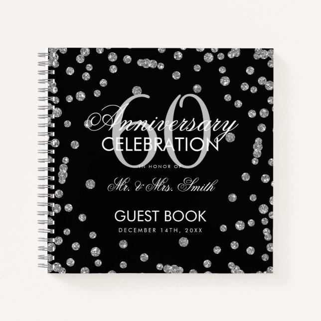 Silver Black 60th Diamond Anniversary Glitzer Notizbuch (Vorderseite)