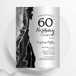 Silver Black Agate 60. Geburtstag Einladung<br><div class="desc">Schwarz-Silber-Agate 60. Geburtstagsfeier Einladung. Elegantes modernes Design mit Gestein-Marmorgeode Hintergrund,  Imitate Glitzer Silber und Typografie Drehbuch Schriftart. Die trendige Einladungskarte eignet sich perfekt für eine stilvolle Damenfeier. Gedruckte Zazzle Einladungen oder Sofortdownload digitalen druckbaren Vorlage.</div>