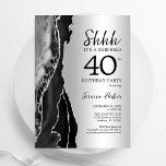 Silver Black Agate Überraschung 40. Geburtstag Einladung<br><div class="desc">Schwarz und Silber überraschen 40. Geburtstag Party Einladung. Elegantes modernes Design mit royal agate Marmorgeode Hintergrund,  Imitate Glitzer Silber und Typografie Drehbuch Schriftart. Die trendige Einladungskarte eignet sich perfekt für eine stilvolle Damenfeier. Gedruckte Zazzle Einladungen oder Sofortdownload digitalen druckbaren Vorlage.</div>