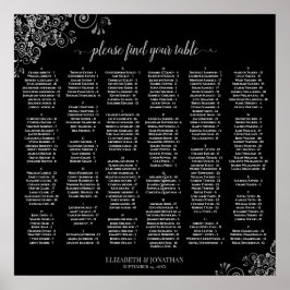 Silver & Black Alphabetical Wedding Seating Chart Poster