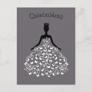 Silver Black Butterfly Gown Quinceanera Einladung