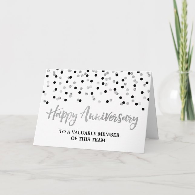 Silver Black Confetti Anniversary Card Karte (Vorderseite)