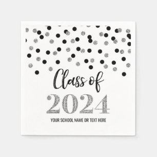Silver Black Confetti Class of 2024 Napkins Serviette