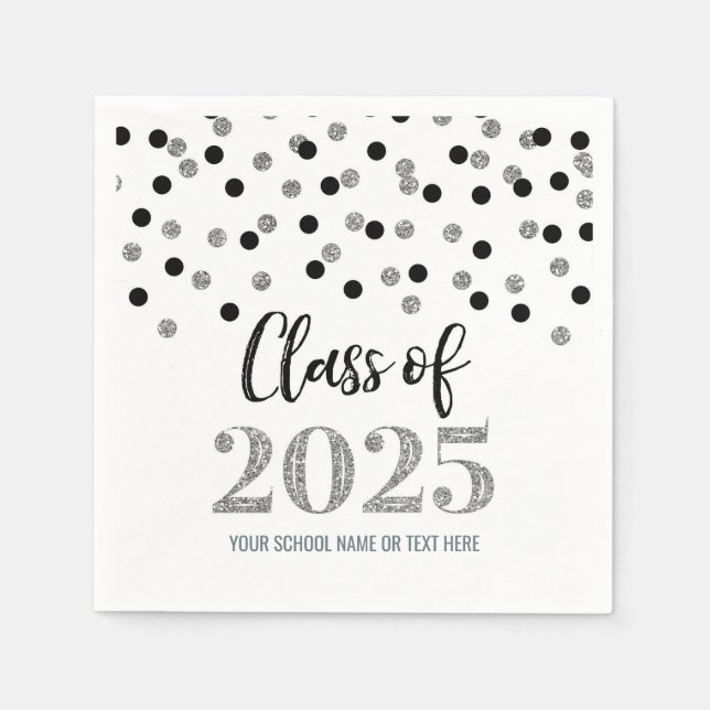 Silver Black Confetti Class of 2025 Napkins Serviette (Vorderseite)