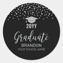 Silver Black Confetti Graduation Party Gunst Runder Aufkleber