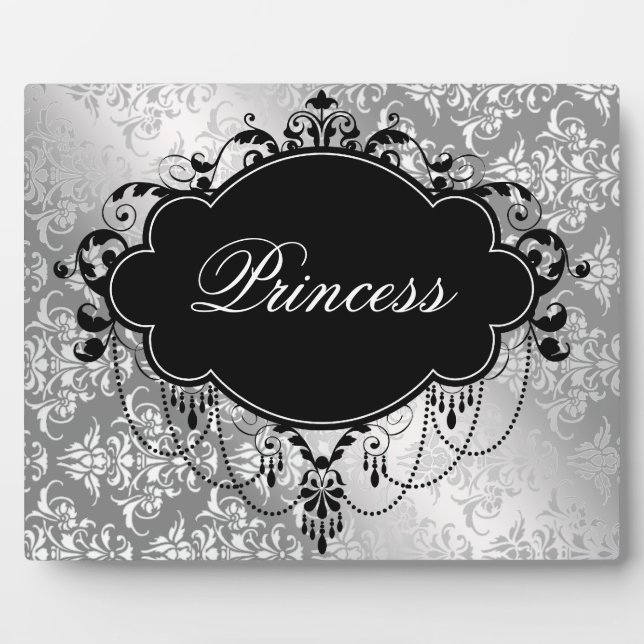 Silver Black Damask Princess Fotoplatte (Vorderseite)