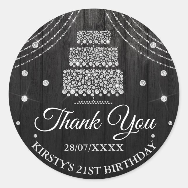 Silver Black Diamond Cake Geburtstag Runder Aufkleber (Vorderseite)