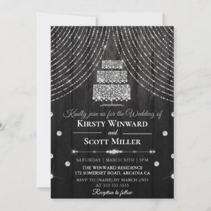 Silver Black Diamond Curtain Cake Wedding Einladung