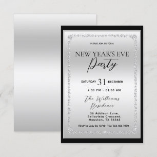 Silver & Black Diamond Gerahmt Neujahr Einladung