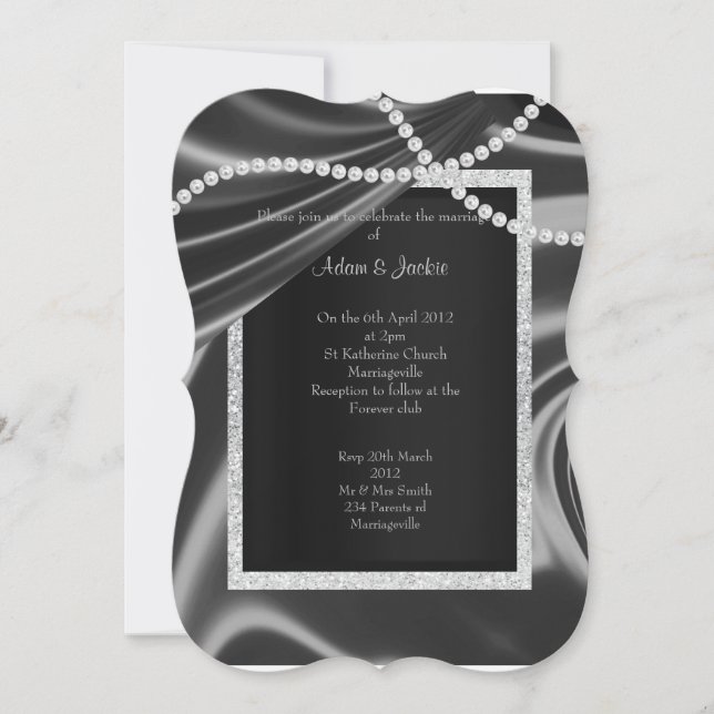 Silver Black Diamond Stand elegante Hochzeitskunst Einladung (Vorderseite)