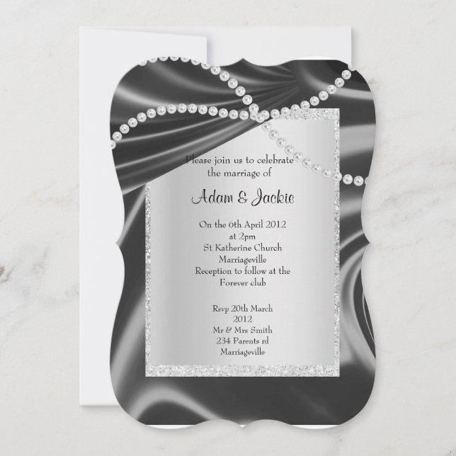 Silver Black Diamond Strang elegante Hochzeitskuns Einladung (Vorderseite)