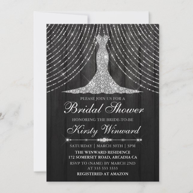 Silver Black Diamond Vorhang Dress Brautparty Einladung (Vorderseite)