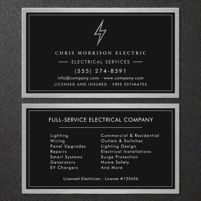 Silver & Black Electrical Services Elektriker Visitenkarte (Von Creator hochgeladen)