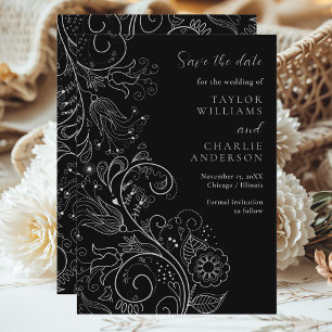 Silver Black Elegant Blues Hochzeit speichern das Save The Date