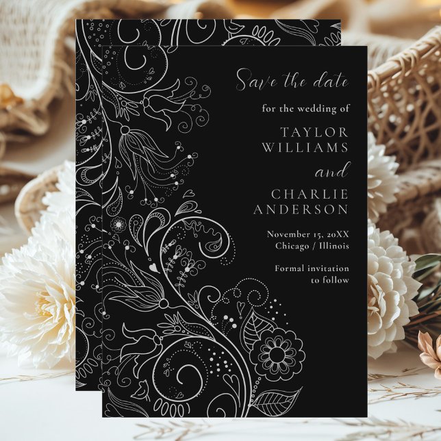 Silver Black Elegant Blues Hochzeit speichern das  Save The Date (Von Creator hochgeladen)