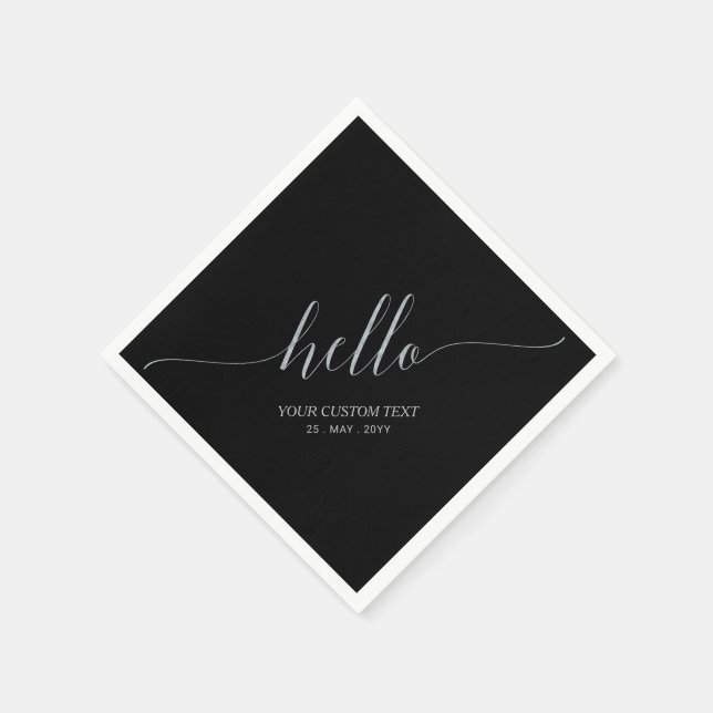 Silver Black Elegant Script Letters Hello Party Serviette (Ecke)