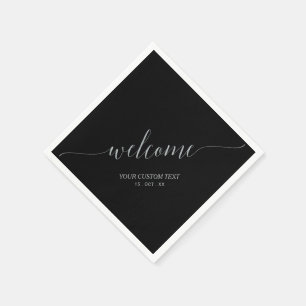Silver & Black Elegante Script Begrüßungs-Party Serviette