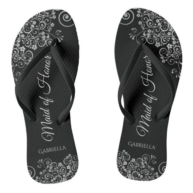 Silver & Black Elegante Trauzeugin Hochzeit Flip Flops (Fußbett)