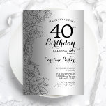 Silver Black Floral 40. Geburtstag Party Einladung<br><div class="desc">Silver Black Floral 40. Geburtstag Party Einladung. Minimalistisches modernes Design mit botanischen Kontur Zeichnungen Akzente und Typografie Drehbuch Schriftart. Einfache,  trendige Einladungskarte für eine stilvolle Damenfeier. Kann für jedes Alter angepasst werden. Gedruckte Zazzle Einladungen oder Sofortdownload digitalen druckbaren Vorlage.</div>