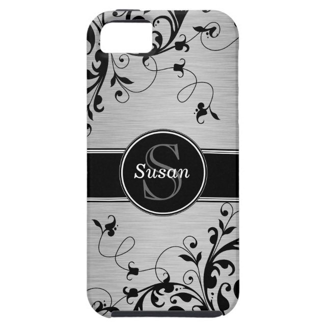 Silver Black Floral Wirbel iPhone 5 Case-Mate Hülle (Rückseite)