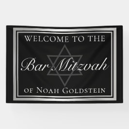 Silver Black Formal Bar Mitzvah Custom Party Banner