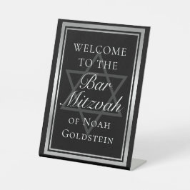 Silver Black Formal Bar Mitzvah Party Willkommen Sockelschild