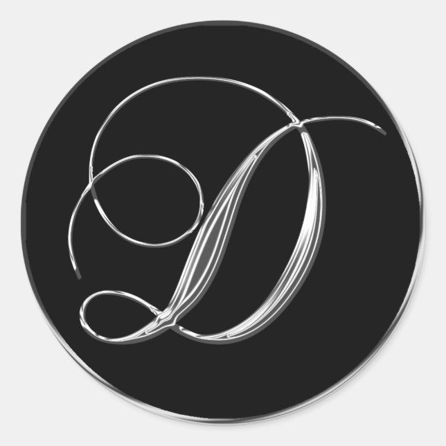 Silver Black Formal Wedding Monogram D Siegel Runder Aufkleber (Vorderseite)