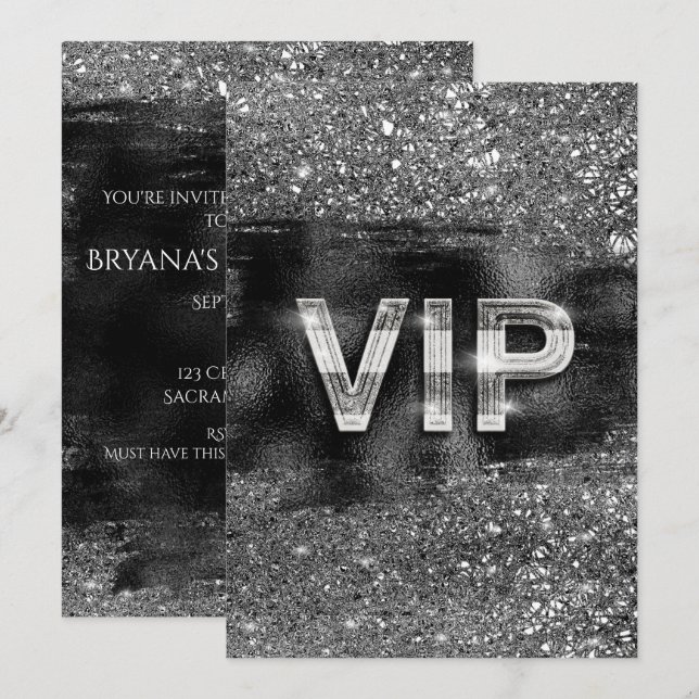 Silver Black Glam Chic Club VIP Party Einladungen (Vorne/Hinten)