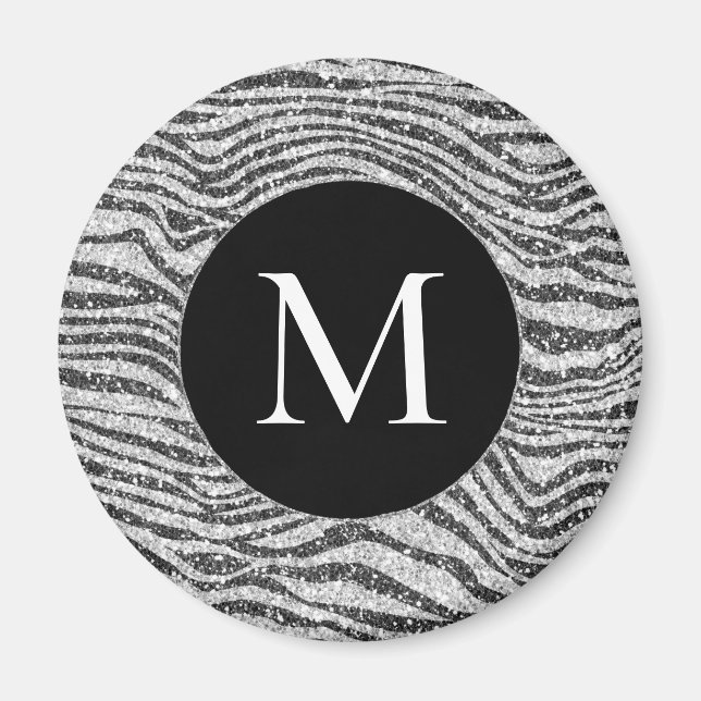 Silver Black Glitz Zebra Glitzer Monogram Magnet (Vorne)
