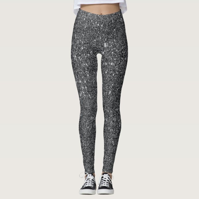 Silver Black Glitzer Glam Leggings (Vorderseite)