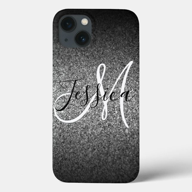 Silver Black Glitzer Ombre Personalisiert Case-Mate iPhone Hülle (Rückseite)
