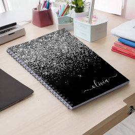 Silver Black Glitzer Script Monogram Girenname Notizblock