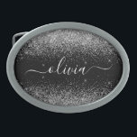 Silver Black Glitzer Script Monogram Girenname Ovale Gürtelschnalle<br><div class="desc">Schwarz und Silber Sparkle Glitzer Script Monogram Name Gürtelschnalle. Das macht den perfekten Abschluss,  süß 16 16.,  18.,  21.,  30.,  40.,  50.,  60.,  70.,  80.,  90.,  100. Geburtstag,  Hochzeit,  Brautparty,  Jubiläum,  Babydusche oder Junggeselinnen-Abschied Geschenk für jemanden,  der Luxus und Chic Stil Lieben glänze.</div>