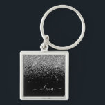 Silver Black Glitzer Script Monogram Girenname Schlüsselanhänger<br><div class="desc">Silver und Black Sparkle Glitzer Script Monogram Name Keychains (Key Chain). Das macht den perfekten 16 Geburtstag,  Hochzeit,  Brautparty,  Jubiläum,  Babydusche oder Junggeselinnen-Abschied Geschenk für jemanden,  der Lieben glamourösen Luxus und schicke Stile.</div>