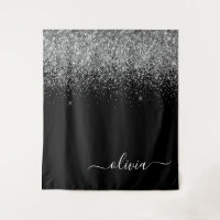 Silver Black Glitzer Script Monogram Girenname