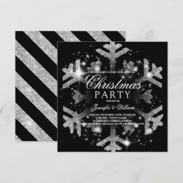 Silver & Black Glitzer Snowflake Weihnachten Weihn Einladung