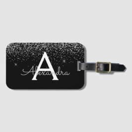 Silver Black Glitzer & Sparkle Monogram Travel Gepäckanhänger