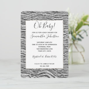 Silver Black Glitzy Zebra Print Glitzer Einladung