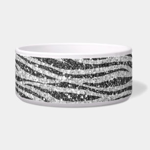 Silver Black Glitzy Zebra Print Glitzer Napf