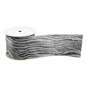 Silver Black Glitzy Zebra Print Glitzer       Satinband
