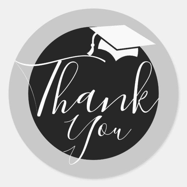 Silver Black Graduation Cap | Abschluss Vielen Dan Runder Aufkleber (Vorderseite)