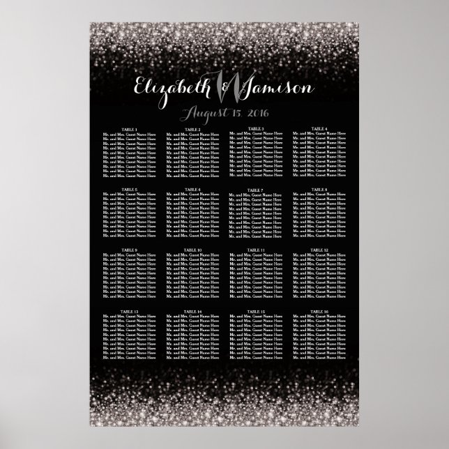 Silver Black Hollywood Glitz Glam Seating Chart Poster (Vorne)