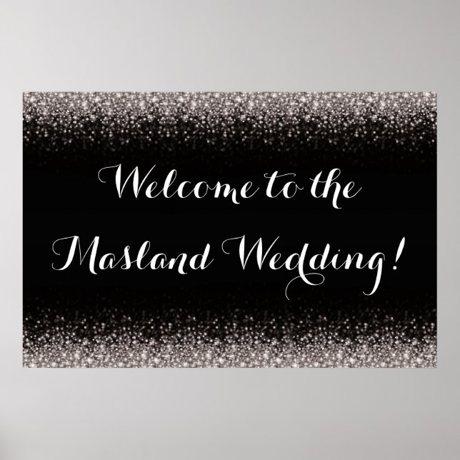 Silver Black Hollywood Glitz Glam Wedding Poster (Vorne)