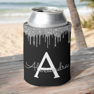 Silver Black Luxe Glitzer Glam Monogram Name Dosenkühler