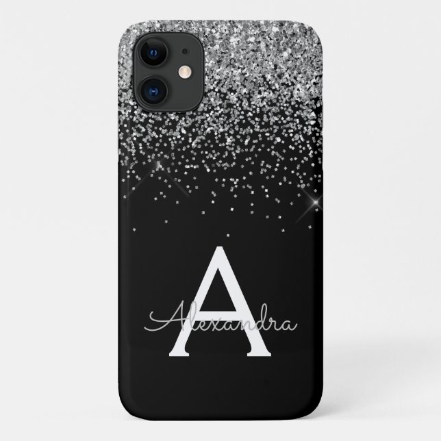Silver Black Luxe Glitzer Monogram Case-Mate iPhone Hülle (Rückseite)