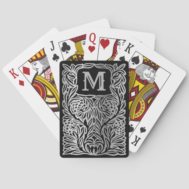 Silver Black Mit Monogramm Vintag Luxus Custom Spielkarten (Rückseite)