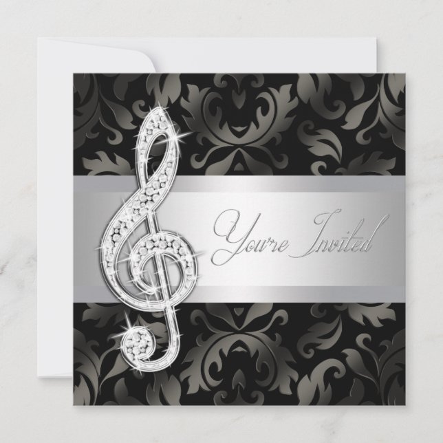 Silver Black Music Treble Clef Einladungen (Vorderseite)