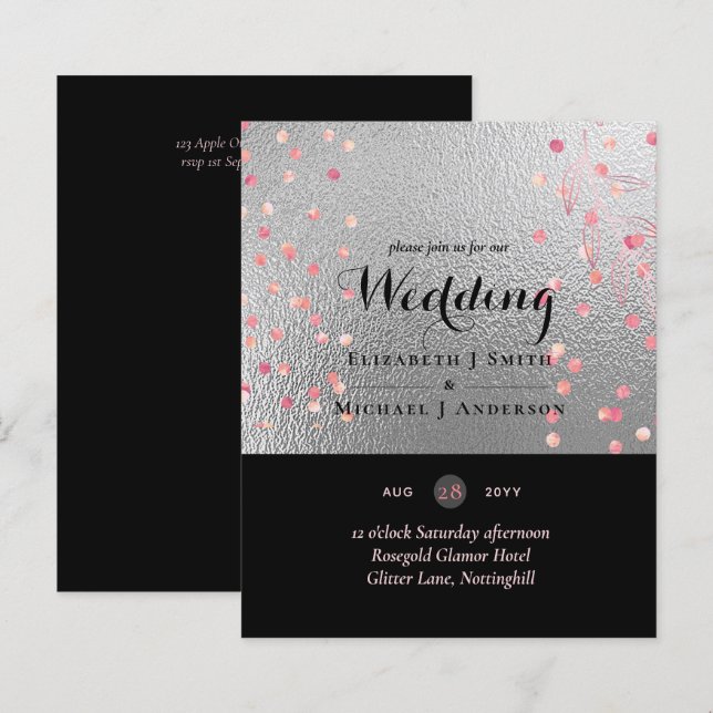 Silver Black Pink Rosegold Confetti Wedding (Vorne/Hinten)
