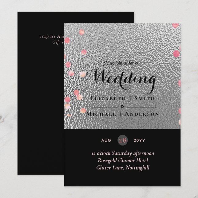 Silver Black Pink Rosegold Confetti Wedding (Vorne/Hinten)