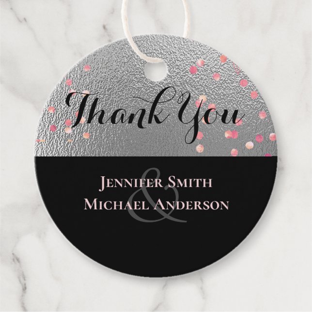 Silver Black Pink Rosegold Confetti Wedding Geschenkanhänger (Vorderseite)